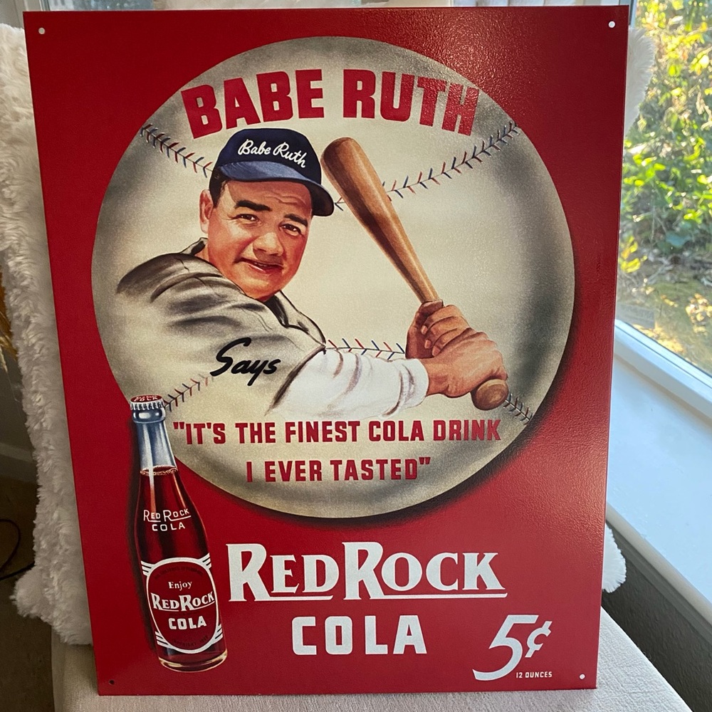 Topps Original Baseball Metal Wall Art Metal Wall Art Babe Ruth RedRock Cola